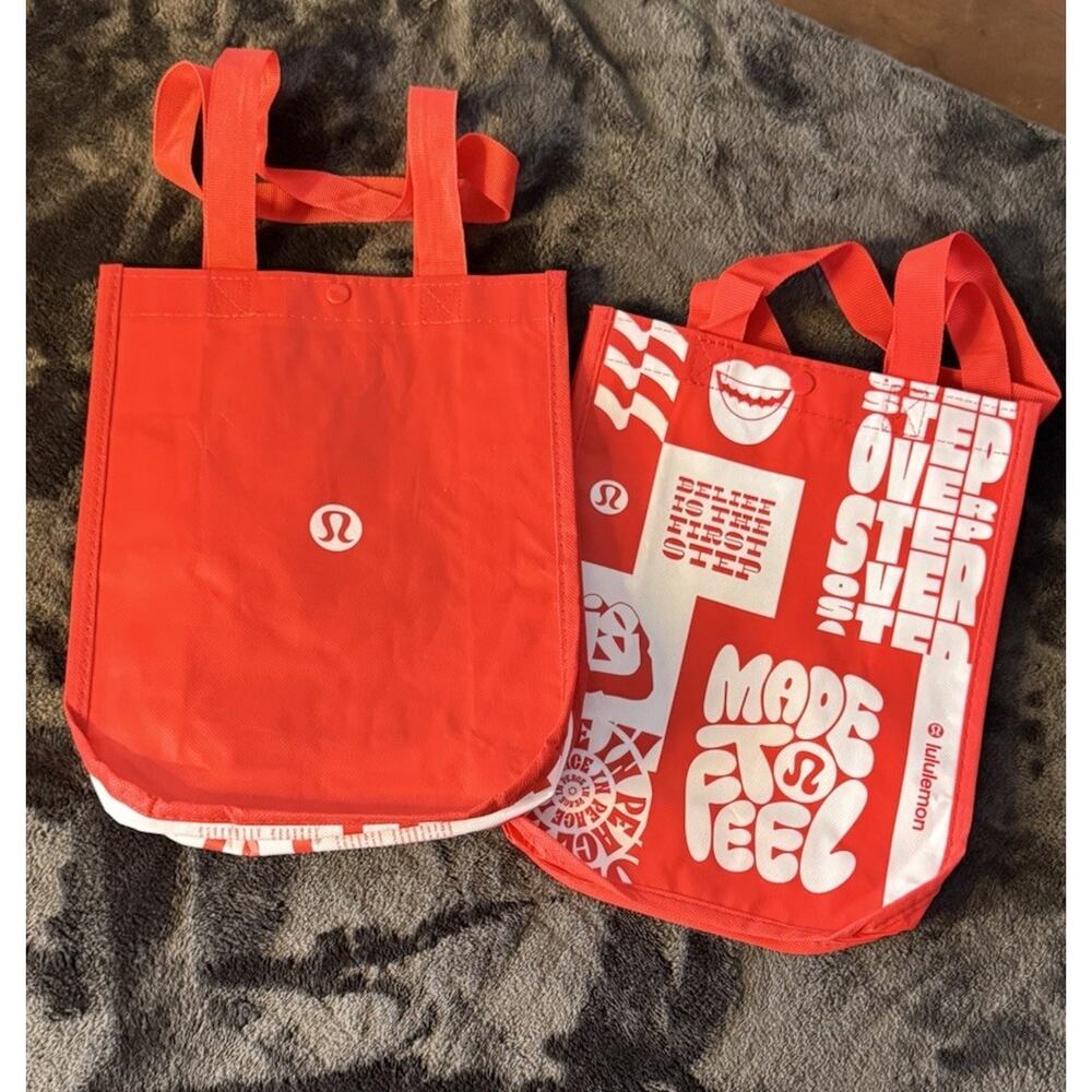 New Lot Of 2 lululemon reusable tote bags, Small Red And White